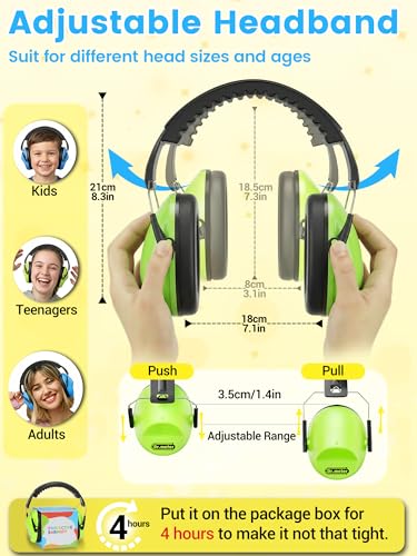 Dr.meter Kids Ear Protection Ear Muffs, Noise Cancelling Headphones EM100 | 27.4SNR Noise Reduction Earmuffs for Toddler Kids Autism Sensory Monster Jam Fireworks Concerts Air Show Audlts Mowing - color: Green+green