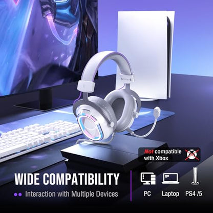 FIFINE AmpliGame H13WP USB Gaming Headset Wired, Customizable RGB Light | 50mm Drivers, Crisp 7.1 Surround, Soft Protain Leather, Detachable Mic, Game/chat Balance, for PC, Mac, PS4/5 - color: White and Purple