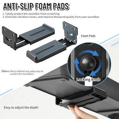 Soundbar Wall Mount Bracket -Universal Soundbar Mount&Soundbar Shelf for Samsung,Bose,Vizio,LG,Sony,JBL and More,Hold up to 66LBS,Depth Adjustable 4.09”-7.28”,All-Metal Sturdy Design