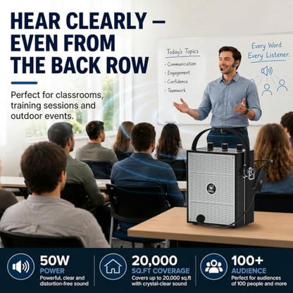 Voice Amplifier, 50W Bluetooth PA Speaker S98 with Wireless Headset Mic