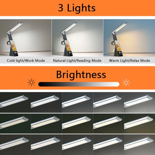 IHAO 6in1 Multifunctional Foldable LED Desk Lamp with Wireless Charger Digital Alarm Clock Eye-Care Lighting 3 Color Modes 15W Qi Charger for Phone/Headphones, Apple Watch Compatible-Black - color: Table Lamp Black