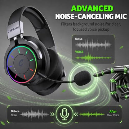 syndesmos 2.4GHz Wireless Gaming Headset for PS5, PC, PS4 | RGB Light, 40 HR Battery, 7.1 Surround Sound, Low Latency Bluetooth 5.4 Gaming Headphones with Mic Black