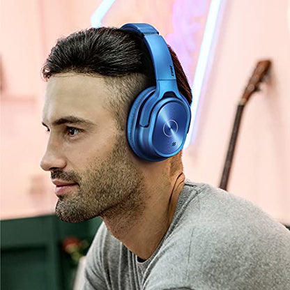 ZIHNIC Active Noise Cancelling Headphones, 40H Playtime Wireless Bluetooth Headset with Deep Bass Hi-Fi Stereo Sound,Over-Ear Headphone,Comfortable Earpads for Travel/Home/Office (Blue) - color: Blue