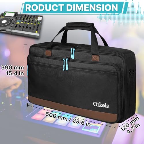 ORKELS DJ Controller Bag, Portable Padded DJ Travel Case with Storage Pocket, Compatible with Pioneer DDJ-REV1 SR SR2 OMNIS DUO & Numark Mixtrack Platinum FX - size: M-23.2''L x 4.1''D x 14.8''W