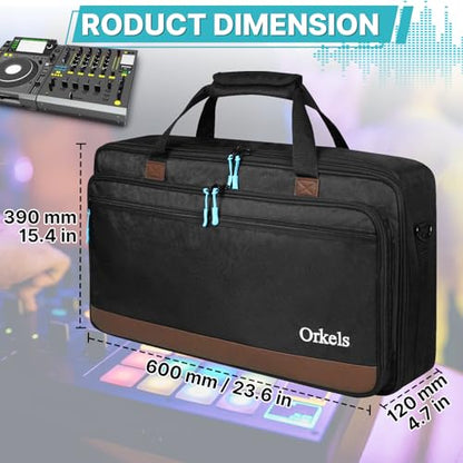 ORKELS DJ Controller Bag, Portable Padded DJ Travel Case with Storage Pocket, Compatible with Pioneer DDJ-REV1 SR SR2 OMNIS DUO & Numark Mixtrack Platinum FX - size: M-23.2''L x 4.1''D x 14.8''W