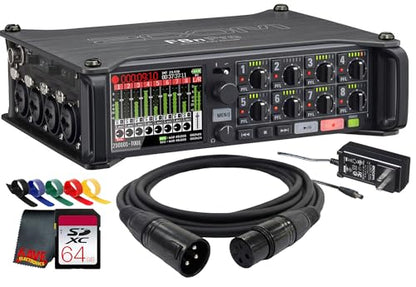 Zoom F8n Pro Professional Field Recorder/Mixer, Audio for Video, 32-bit/192 kHz Recording, 10 Channel Recorder, 8 XLR/TRS Inputs, Timecode, Ambisonics Mode, Battery Powered Bundle