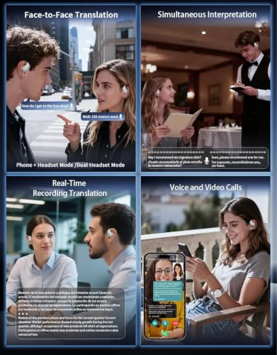 AI Translation Open Ear Earbuds Real Time, Bone Conduction Over The Bluetooth Language Translator Headphones Built-in Mic, Waterproof, Audifonos Traductores Inglés Español, Travel/Music/Calls/Exercise