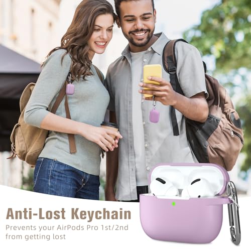 Hamile Compatible AirPods Pro Case Protective Silicone Case Shockproof Cover Skin for Apple AirPod Pro 2019 Charging Case, with Keychain, Lavender - color: Lavender