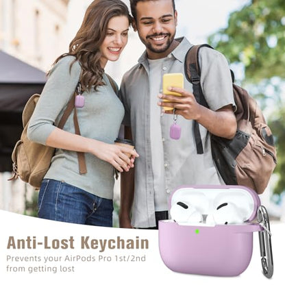 Hamile Compatible AirPods Pro Case Protective Silicone Case Shockproof Cover Skin for Apple AirPod Pro 2019 Charging Case, with Keychain, Lavender - color: Lavender