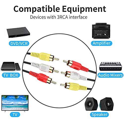Audio Video RCA Cable, 100FT 3RCA to 3RCA Composite AV Cable Compatible with Set-Top Box, Speaker, Amplifier, DVD Player, 24K Gold Plated - size: 100FT