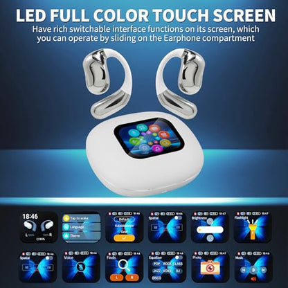Open Ear Headphones with Touchscreen, Over Ear Bluetooth Earbuds, White - color: White