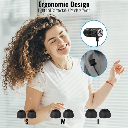 LUDOS Ultra Wired Earbuds in-Ear Headphones, 5 Years Warranty, Earphones with Microphone, Noise Isolating Ear Buds, Memory Foam for iPhone, Samsung, School Students, Kids, Women, Small Ears - Black - color: Black, style: 3.5 mm