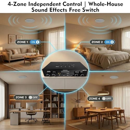 Studiofinix Bluetooth 5.4 Home Stereo Audio Amplifier Receiver, 4-Zone 8-Channel 60W x 8 Output,Optical/USB/Mic/Karaoke, Independent Zone Control, Multi-Room Audio for Home Theater and Studio