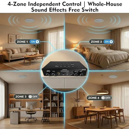 Studiofinix Bluetooth 5.4 Home Stereo Audio Amplifier Receiver, 4-Zone 8-Channel 60W x 8 Output,Optical/USB/Mic/Karaoke, Independent Zone Control, Multi-Room Audio for Home Theater and Studio