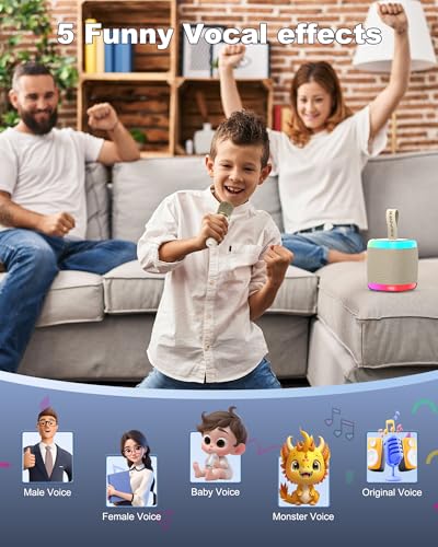 Mini Karaoke Speaker with 2 Wireless Microphones,Voice Effects,Led Lights, Portable Singing Machine for Ages 3,4,5,6,7,8,9,10,11,12+ Years Old Girl Birthday Gift, Kids Karaoke Machine (Black) - color: black