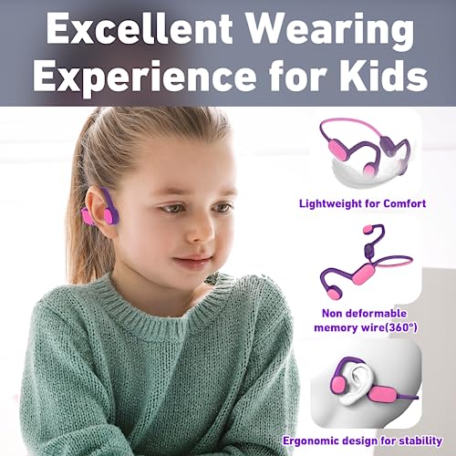 Mehomeli Kids Headphones, Bluetooth 5.2 Air Conduction Open Ear Headphones | 85dB Volume Limiting, Stereo Sound with Mic, IPX5 Waterproof, 20H Playtime, Perfect for School and Outdoor Activities-Purple - color: Purple