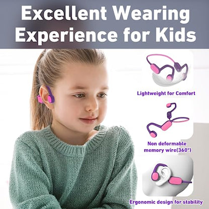 Mehomeli Kids Headphones, Bluetooth 5.2 Air Conduction Open Ear Headphones | 85dB Volume Limiting, Stereo Sound with Mic, IPX5 Waterproof, 20H Playtime, Perfect for School and Outdoor Activities-Purple - color: Purple