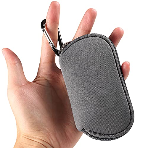 Earphones Carrying Case Headphone Organizer Shock Proof Neoprene Mini Earbud Pouch for AirPods, Galaxy Buds, Bluetooth Earpiece Storage Bag Coin Purse with Zipper Closure & Carabiner Clip (Grey) - color: Grey