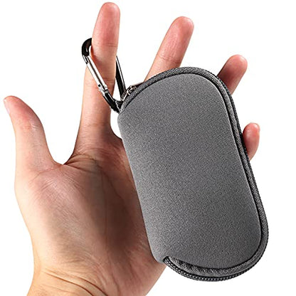 Earphones Carrying Case Headphone Organizer Shock Proof Neoprene Mini Earbud Pouch for AirPods, Galaxy Buds, Bluetooth Earpiece Storage Bag Coin Purse with Zipper Closure & Carabiner Clip (Grey) - color: Grey