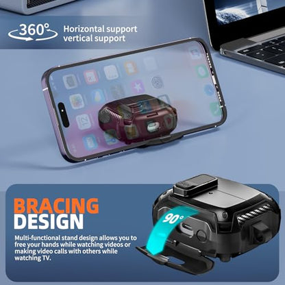 Safety Lock Case for Samsung Galaxy Buds3 FE/3/3 Pro (Black) | with Phone Stand,with Secure Lock Clip & Cleaning kit Full Body Shockproof Carbon Fiber Protection Design - color: D-Black