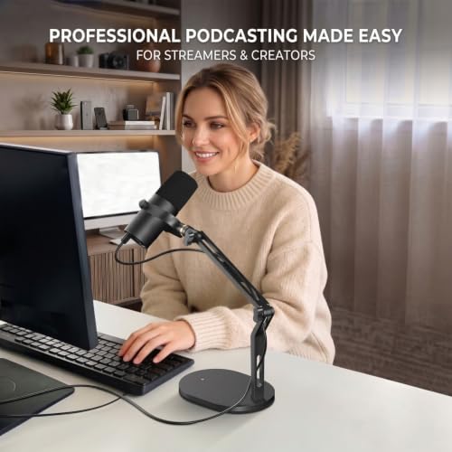 Desktop Microphone Stand,Gaming Microphone Boom Arm Stand,Weighted Base | Aluminum Mic Arm with 3/8" to 5/8" adapter, compatible with most mics for podcast and streaming
