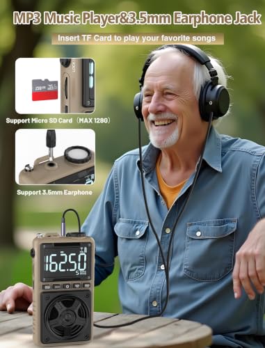 AM FM Shortwave Radio with NOAA Weather Alert,1250mAh Rechargeable Battery | Bluetooth Portable Pocket Radio with Best Reception 5W Big Speaker Earphone,Support SD Card and USB Player Brown - color: Brown