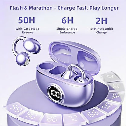 M97 Clip On Earbuds Wireless Bluetooth 6.0, Open Ear Headphones with 50H Battery 10-Min Quick Charge, Featherlight C-Shaped Hook, Secure Fit for Running/Gym, IPX5 Waterproof, Deep Bass(purple) - color: Purple