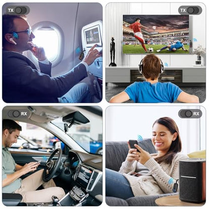 Upgraded Bluetooth 5.3 Transmitter Receiver 2 in 1, Bluetooth Adapter for Airplane, Low Latency, Hands-Free, 3.5mm Aux Audio Adapter for Travel Flight Car Home Stereo Theater - color: Black