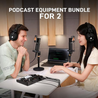 MAONO E2 Gen2B Podcast Equipment Bundle for 2, Dual XLR Condenser Mic Mixer