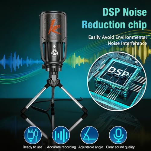 USB Microphone, Plug & Play PC Computer Podcast Condenser Cardioid Metal Mic Kit with Professional Sound Chipset for Recording, Gaming, Singing, YouTube