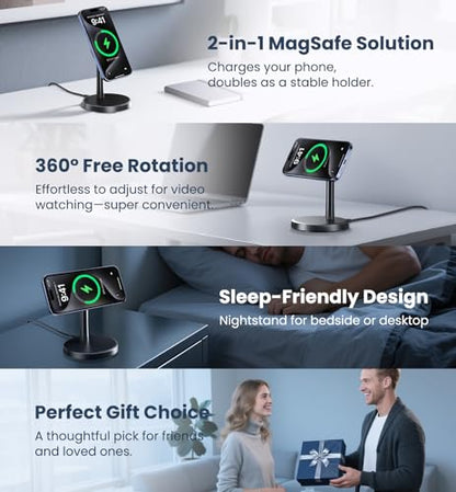 Magnetic Wireless Charger iPhone, 15W Fast Mag-Safe Charger Stand for iPhone 17/17 Air/17 Pro/17 Pro Max 16/15/14/13/12 Series, Wireless Charging Station for Pad/AirPods - color: Black&Green