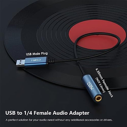 USB to 1/4 Jack Audio Adapter Type-A to 6.35mm Female Aux Adapter | Stereo TRS 1/4 Female to USB Audio Jack Adapter USB External Sound Card for Laptop, PC, Amplifier, Speaker, 6.35mm Headphone - style: USB-A Male to 1/4 Female