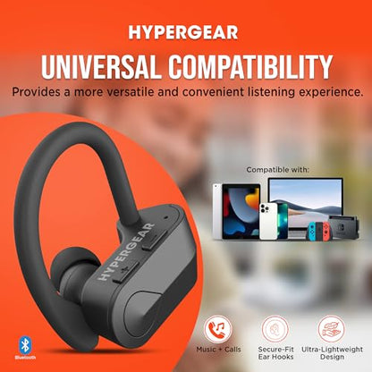 HyperGear Sport X2 True Wireless Bluetooth Earbuds - Ear Buds with HD Stereo Sound & Secure Fit Hooks, Quick Charge Earphones with Microphone