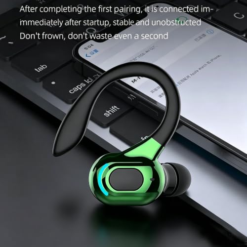Wireless Headset Business Headphones,Waterproof Hanging Single Ear Earbuds,Mono Wireless Headset Noise Cancelling Sports Wireless Earpiece with Mic for Smart Phones (Green) - color: Green