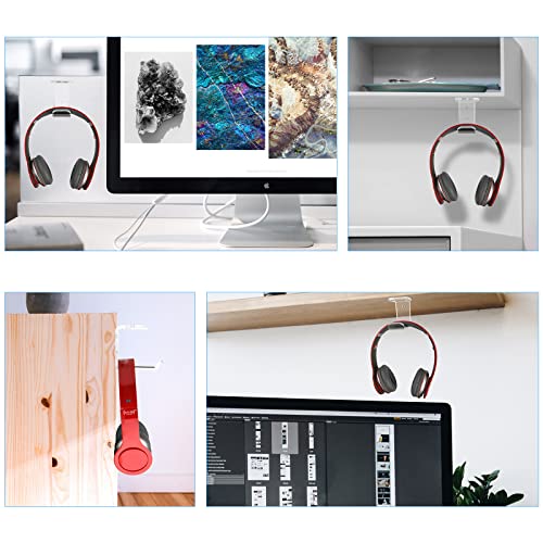 Cosmos 2 Pcs Headphone Hanger Mount Under-Desk Headset Hanger Hook Earphone Holder Wall Mount Hooks with Adhesive Tape & Screw Set Compatible with PC Gaming DJ Headset, Acrylic (Transparent Clear) - color: Transparent Clear
