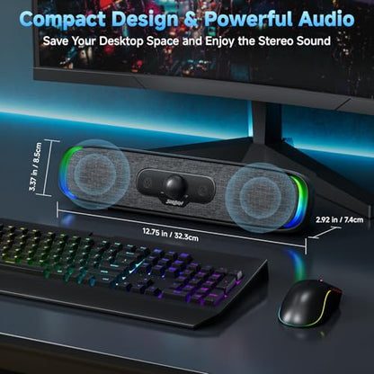 SOULION Computer Speakers, Wired USB Powered Bluetooth Sound bar for PC | USB Powered, Plug-N-Play, Rotary Control, 4 Dynamic Light Modes for Desktop Laptop Monitor Office Work Music