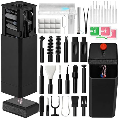 Upgrade Phone Cleaning Kit (57PCS), iPhone Cleaning Kit, Cleaning Kit for AirPods, Keyboard Cleaning Kit, Charging Port Cleaner for Apple Lightning/Android USB-C (Black, with 10 Mini Brush) - color: Black (57PCS)