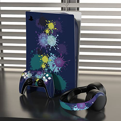 PlayVital for ps5 Skin - Disc Edition Full Set Console Controller Skin, Vinyl Decal Wrap Sticker Cover for ps5 Controller & Charging Station & Headset & Media Remote - Splattering Paint - color: Splattering Paint
