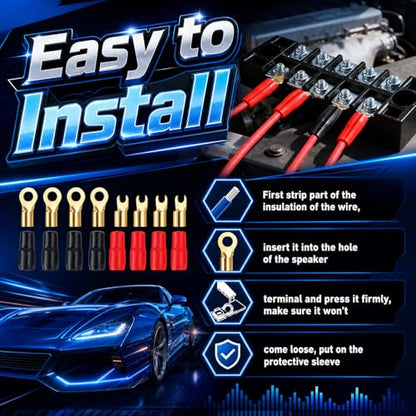 8PCS Upgraded 4 Gauge Wire Connectors,Speaker Wire Connectors Strip Crimp Barrier Spade Terminal Connector,Rust-Resistant 4 Gauge Terminals Car Accessories with Protective Sleeves