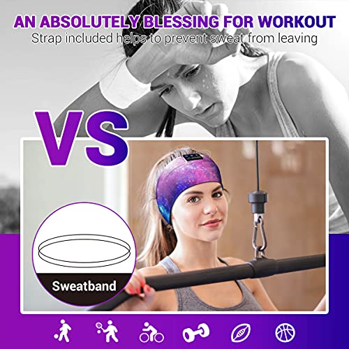 LC-dolida Sleep Headphones Bluetooth Headband Sleeping Wireless Headband Headphones with Thin HD Stereo Speakers Perfect for Side Sleepers, Sport, Yoga, Travel - color: Purple Starry