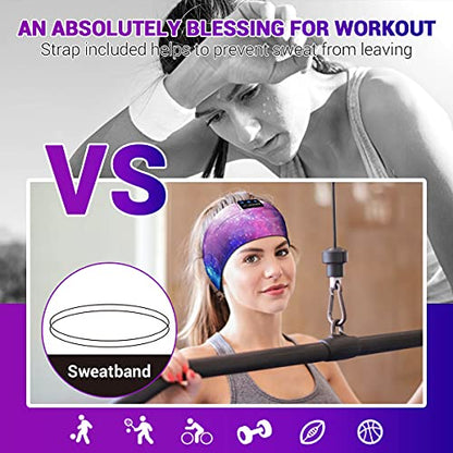 LC-dolida Sleep Headphones Bluetooth Headband Sleeping Wireless Headband Headphones with Thin HD Stereo Speakers Perfect for Side Sleepers, Sport, Yoga, Travel - color: Purple Starry