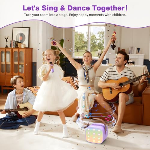 Mini Karaoke Machine with 2 Wireless Microphones, 2026 TOP Kids Portable Bluetooth Karaoke Machine for 3, 4, 5, 6, 7, 8, 9,10,11,12+Year Old, Christmas Birthday Gifts for Girls Boys Adults Home Party - color: Purple