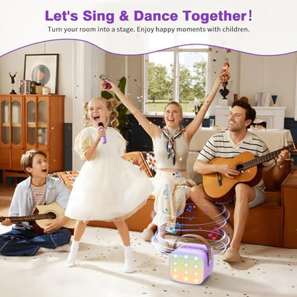 Mini Karaoke Machine with 2 Wireless Microphones, 2026 TOP Kids Portable Bluetooth Karaoke Machine for 3, 4, 5, 6, 7, 8, 9,10,11,12+Year Old, Christmas Birthday Gifts for Girls Boys Adults Home Party - color: Purple