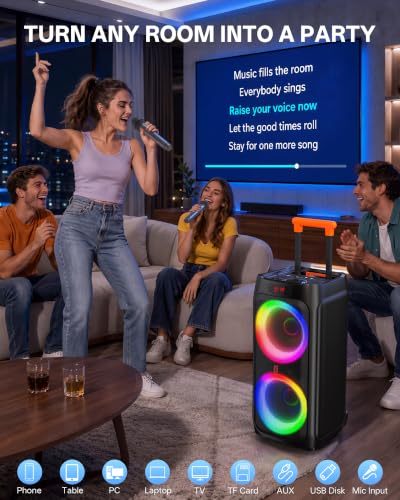 Karaoke Machine for Adults, 500W Bluetooth Speaker with Dual 8" Subwoofer - color: Matte black