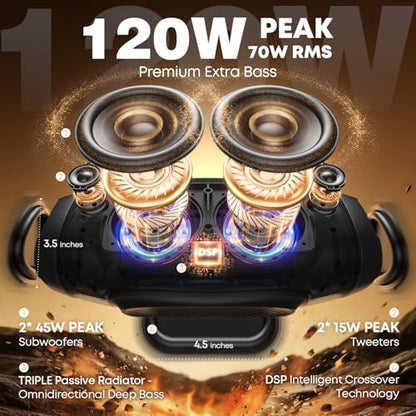 W-KING Bluetooth Speaker, 120W Peak IPX6 Outdoor Loud Portable Speakers