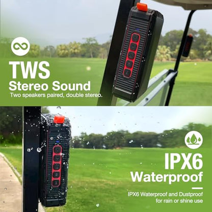 Dprofy 2Pcs Pro Portable Magnetic Bluetooth Golf Speaker Wireless Waterproof IPX6/Shockproof - 3rd Generation Magnetic Golf Speakers for Golf Cart 24 Hour Playtime (2Pcs with TWS & SD Card Function) - style: 2Pcs with TWS & SD Card Function