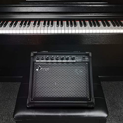 Donner DKA-20 Keyboard Amplifier 20 Watt Keyboard AMP with Aux in and Two Channels, Bass Guitar Amp, Piano Amplifier, Electronic Drum Speaker Support for Microphone Input - color: Black