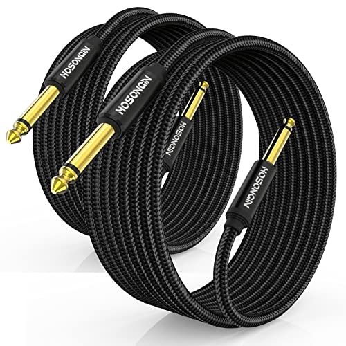 HOSONGIN 1/4 Inch Guitar Instrument Cable 2-Pack [Nylon Braided Shielded], 1/4 Inch to 1/4 inch TS Male to Male Plug Mono Audio Cord, Quarter Inch 6.35mm Unbalanced Interconnect Line - 10 feet - size: 10 Feet, style: 1/4" Guitar Cable - 2 Pack