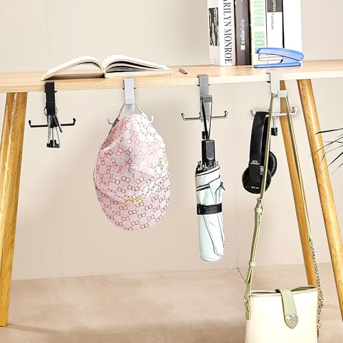 Heavyrain Desk Edge Hook Hanger, No Drilling Headphone Holder with 3 Hooks, Black Metal Clamp-On Organizer for Bags, Backpacks, Headsets (1, Gray) - color: Gray