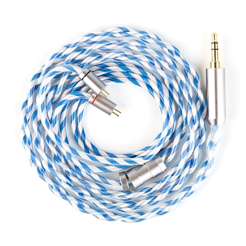 KBEAR Frost 6N 2-Strand Twisted-Pair 71-Core OCC Gold-Plated HiFi Earphone Upgrade IEM Cable Compatible with KZ ZS10/ZSN PRO X/Castor/ZAR/ZAX/AS24/AS16 PRO/ZAS (4.4mm-Without mic, Silver-Blue, QDC) - style: 4.4mm-without mic